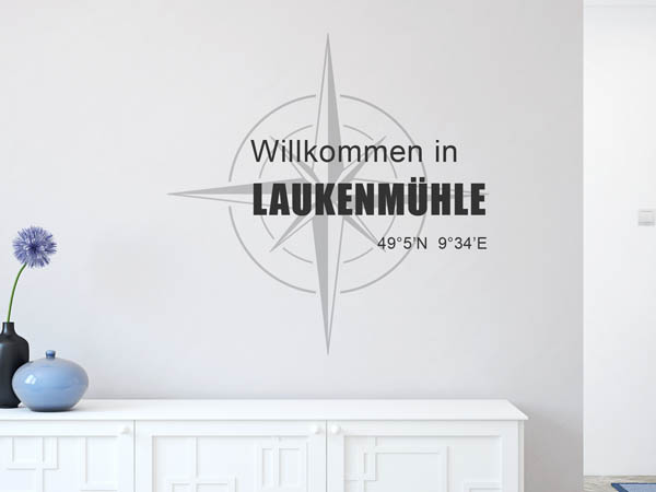 Wandtattoo Willkommen in Laukenmühle mit den Koordinaten 49°5'N 9°34'E