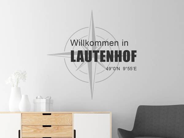 Wandtattoo Willkommen in Lautenhof mit den Koordinaten 49°0'N 9°55'E