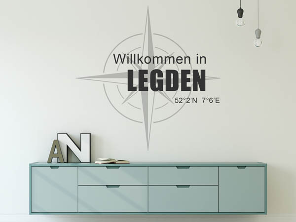 Wandtattoo Willkommen in Legden mit den Koordinaten 52°2'N 7°6'E