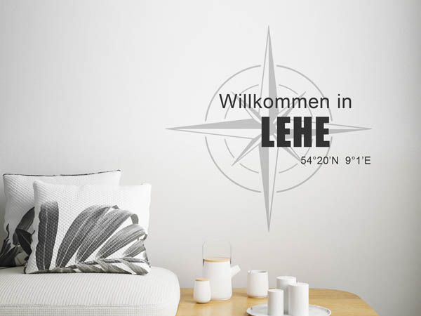 Wandtattoo Willkommen in Lehe mit den Koordinaten 54°20'N 9°1'E