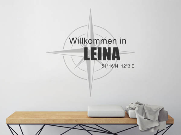 Wandtattoo Willkommen in Leina mit den Koordinaten 51°16'N 12°3'E