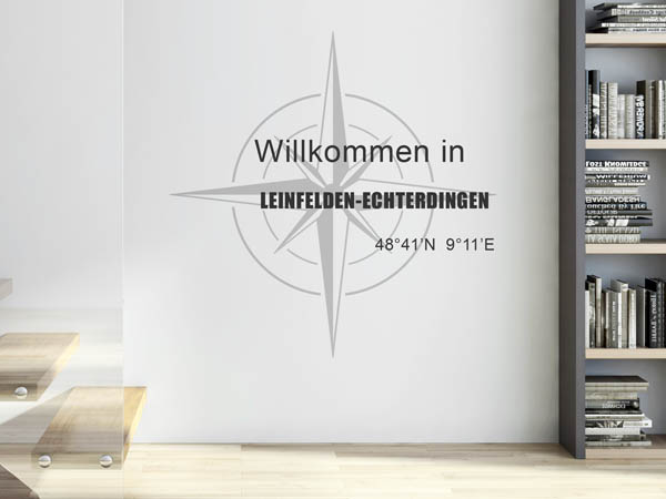 Wandtattoo Willkommen in Leinfelden-Echterdingen mit den Koordinaten 48°41'N 9°11'E