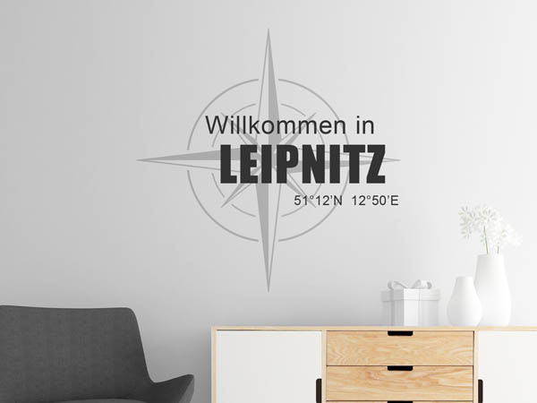 Wandtattoo Willkommen in Leipnitz mit den Koordinaten 51°12'N 12°50'E