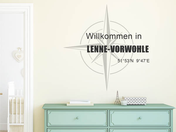 Wandtattoo Willkommen in Lenne-Vorwohle mit den Koordinaten 51°53'N 9°47'E