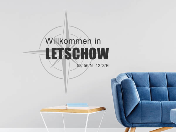 Wandtattoo Willkommen in Letschow mit den Koordinaten 53°56'N 12°3'E