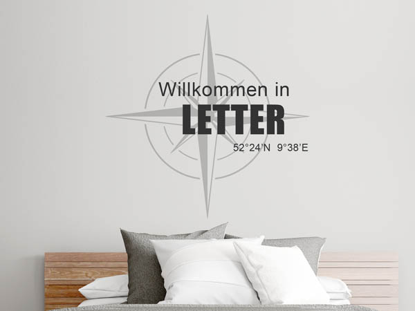 Wandtattoo Willkommen in Letter mit den Koordinaten 52°24'N 9°38'E