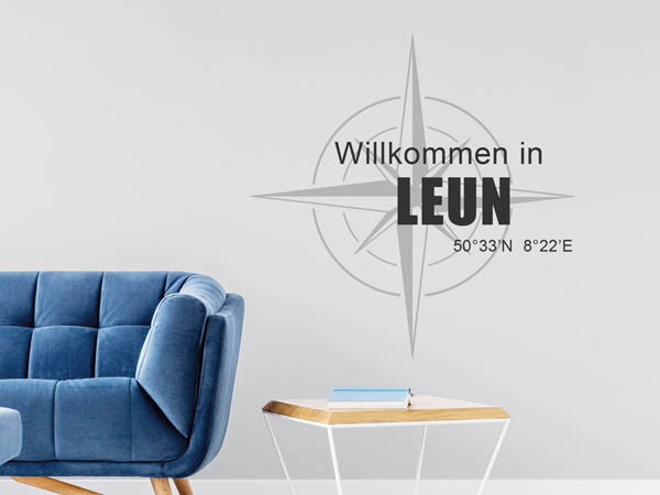 Wandtattoo Willkommen in Leun mit den Koordinaten 50°33'N 8°22'E