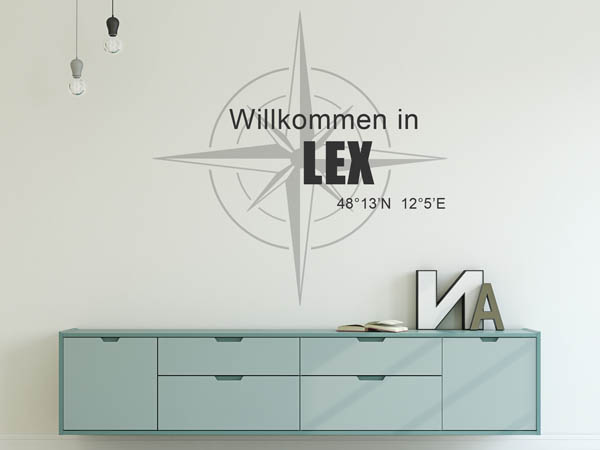 Wandtattoo Willkommen in Lex mit den Koordinaten 48°13'N 12°5'E