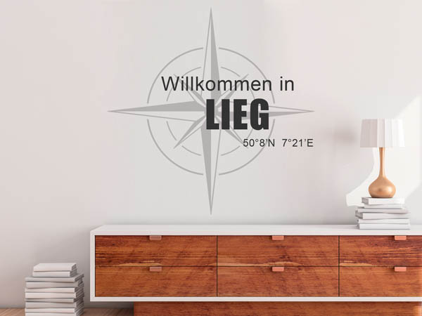 Wandtattoo Willkommen in Lieg mit den Koordinaten 50°8'N 7°21'E