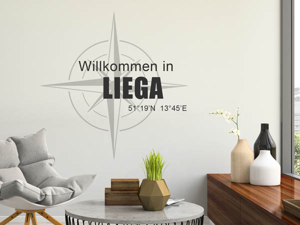 Wandtattoo Willkommen in Liega mit den Koordinaten 51°19'N 13°45'E