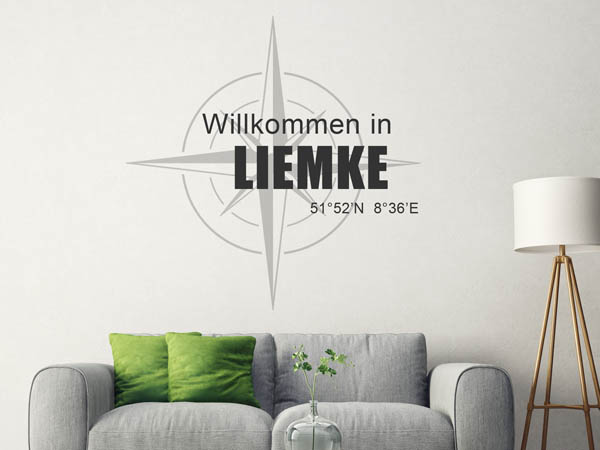 Wandtattoo Willkommen in Liemke mit den Koordinaten 51°52'N 8°36'E