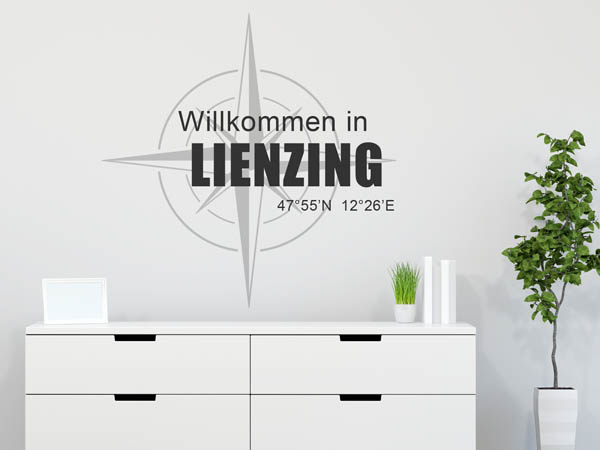 Wandtattoo Willkommen in Lienzing mit den Koordinaten 47°55'N 12°26'E