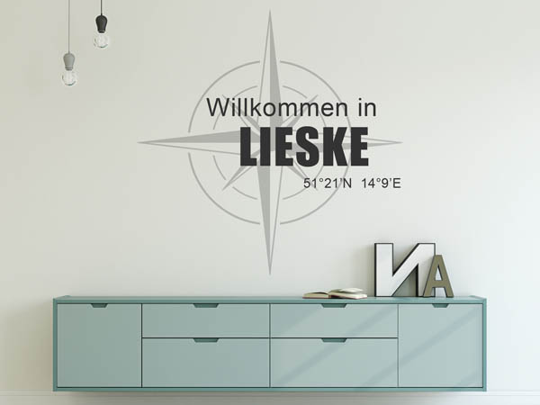 Wandtattoo Willkommen in Lieske mit den Koordinaten 51°21'N 14°9'E