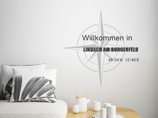 Wandtattoo Willkommen in Lindach am Burgerfeld mit den Koordinaten 48°34'N 12°48'E