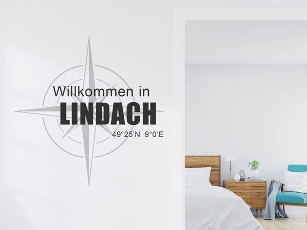Wandtattoo Willkommen in Lindach mit den Koordinaten 49°25'N 9°0'E