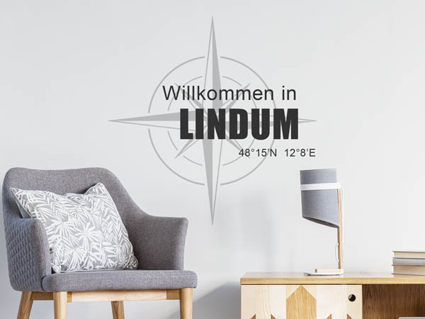 Wandtattoo Willkommen in Lindum mit den Koordinaten 48°15'N 12°8'E