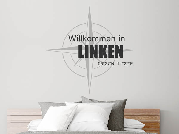 Wandtattoo Willkommen in Linken mit den Koordinaten 53°27'N 14°22'E