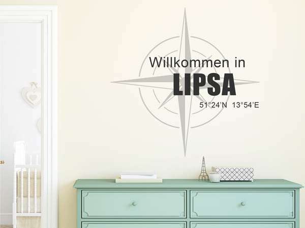 Wandtattoo Willkommen in Lipsa mit den Koordinaten 51°24'N 13°54'E