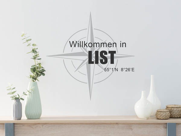 Wandtattoo Willkommen in List mit den Koordinaten 55°1'N 8°26'E