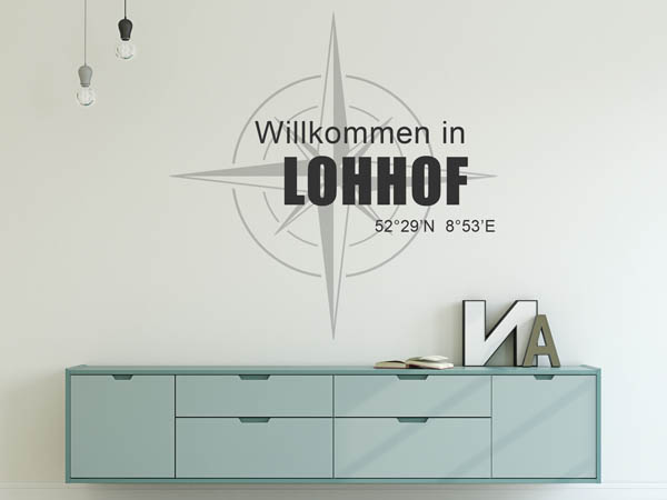 Wandtattoo Willkommen in Lohhof mit den Koordinaten 52°29'N 8°53'E