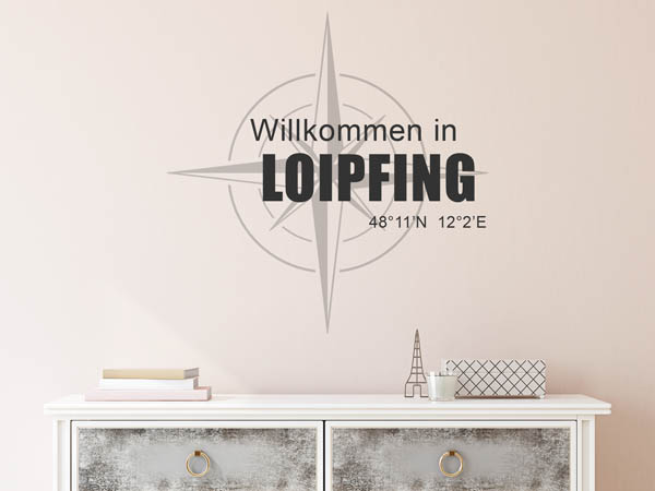 Wandtattoo Willkommen in Loipfing mit den Koordinaten 48°11'N 12°2'E