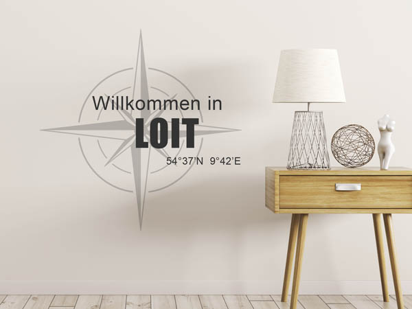 Wandtattoo Willkommen in Loit mit den Koordinaten 54°37'N 9°42'E