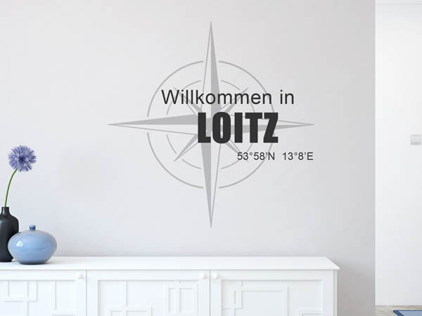 Wandtattoo Willkommen in Loitz mit den Koordinaten 53°58'N 13°8'E