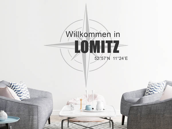 Wandtattoo Willkommen in Lomitz mit den Koordinaten 52°57'N 11°24'E