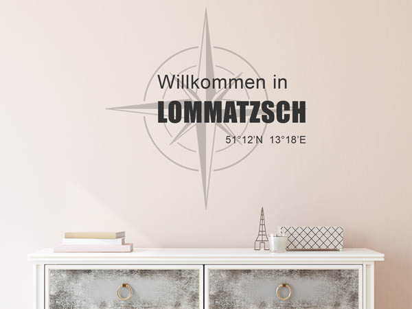 Wandtattoo Willkommen in Lommatzsch mit den Koordinaten 51°12'N 13°18'E