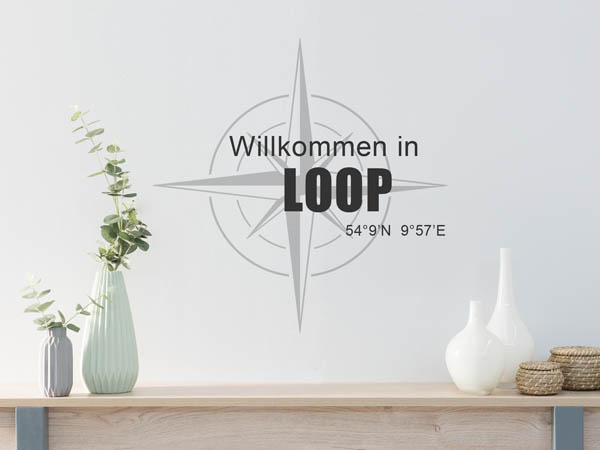 Wandtattoo Willkommen in Loop mit den Koordinaten 54°9'N 9°57'E