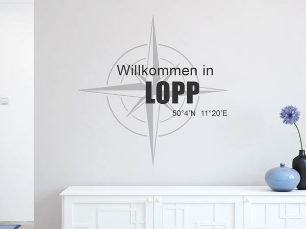 Wandtattoo Willkommen in Lopp mit den Koordinaten 50°4'N 11°20'E