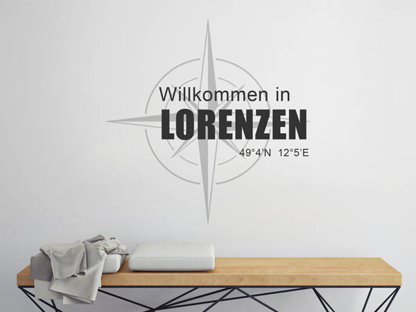 Wandtattoo Willkommen in Lorenzen mit den Koordinaten 49°4'N 12°5'E