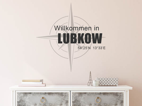 Wandtattoo Willkommen in Lubkow mit den Koordinaten 54°25'N 13°33'E