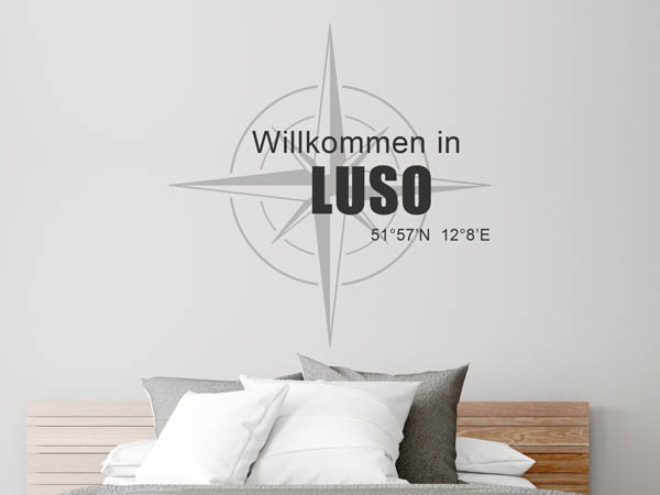 Wandtattoo Willkommen in Luso mit den Koordinaten 51°57'N 12°8'E