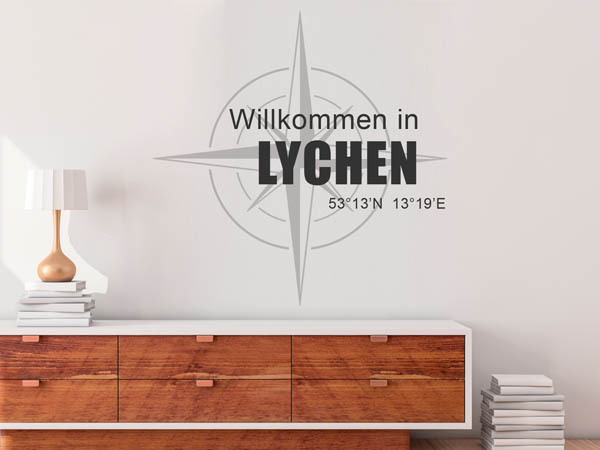 Wandtattoo Willkommen in Lychen mit den Koordinaten 53°13'N 13°19'E