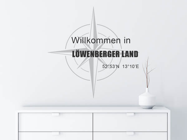 Wandtattoo Willkommen in Löwenberger Land mit den Koordinaten 52°53'N 13°10'E