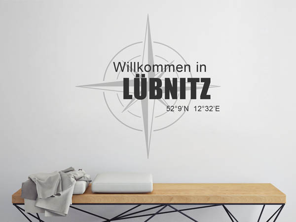 Wandtattoo Willkommen in Lübnitz mit den Koordinaten 52°9'N 12°32'E