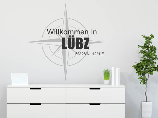 Wandtattoo Willkommen in Lübz mit den Koordinaten 53°28'N 12°1'E