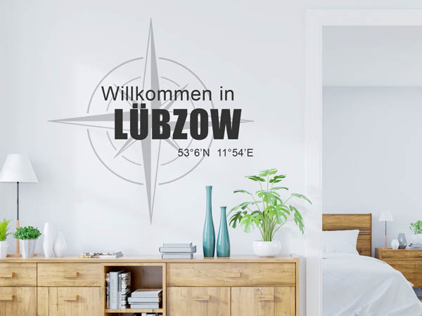 Wandtattoo Willkommen in Lübzow mit den Koordinaten 53°6'N 11°54'E