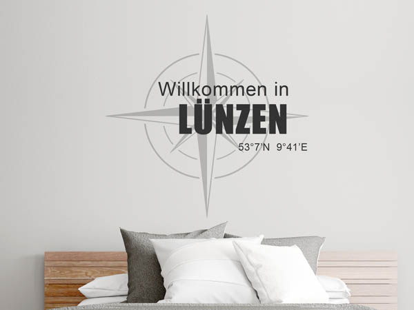 Wandtattoo Willkommen in Lünzen mit den Koordinaten 53°7'N 9°41'E