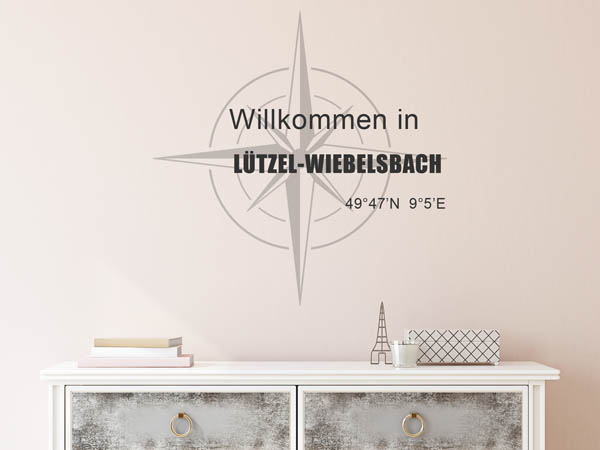 Wandtattoo Willkommen in Lützel-Wiebelsbach mit den Koordinaten 49°47'N 9°5'E