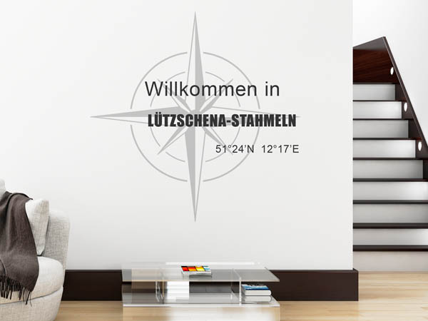 Wandtattoo Willkommen in Lützschena-Stahmeln mit den Koordinaten 51°24'N 12°17'E