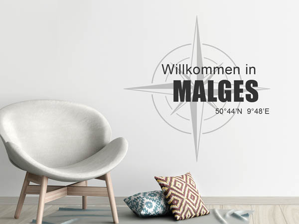 Wandtattoo Willkommen in Malges mit den Koordinaten 50°44'N 9°48'E