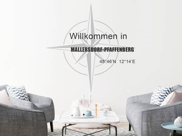 Wandtattoo Willkommen in Mallersdorf-Pfaffenberg mit den Koordinaten 48°46'N 12°14'E