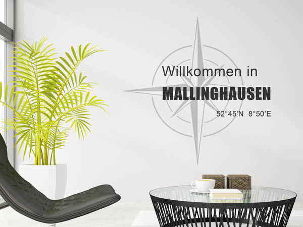 Wandtattoo Willkommen in Mallinghausen mit den Koordinaten 52°45'N 8°50'E