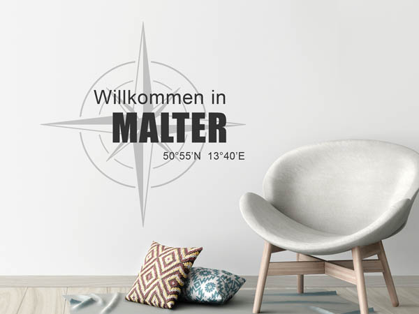 Wandtattoo Willkommen in Malter mit den Koordinaten 50°55'N 13°40'E