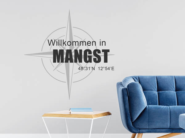 Wandtattoo Willkommen in Mangst mit den Koordinaten 48°31'N 12°54'E