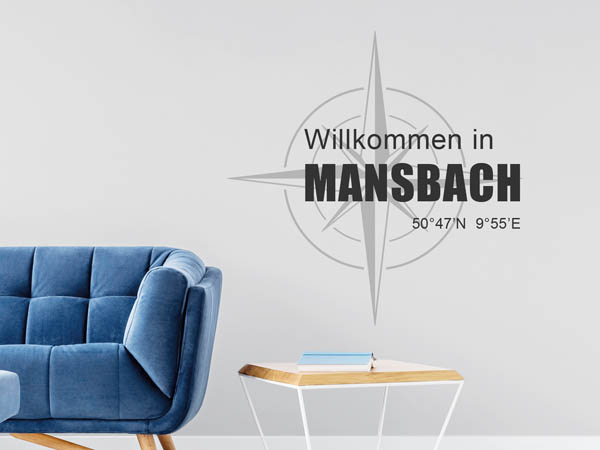 Wandtattoo Willkommen in Mansbach mit den Koordinaten 50°47'N 9°55'E