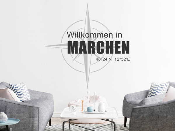 Wandtattoo Willkommen in Marchen mit den Koordinaten 48°24'N 12°52'E