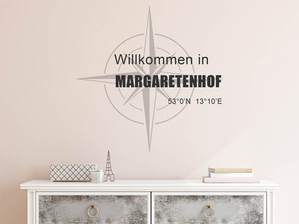 Wandtattoo Willkommen in Margaretenhof mit den Koordinaten 53°0'N 13°10'E